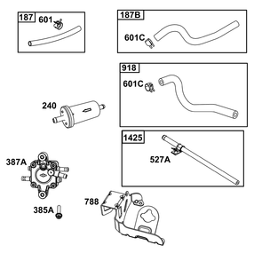 Fuel Supply Group Diagram and Parts List for 613477-0267-J1 400000 - 699999 Briggs and Stratton Engine